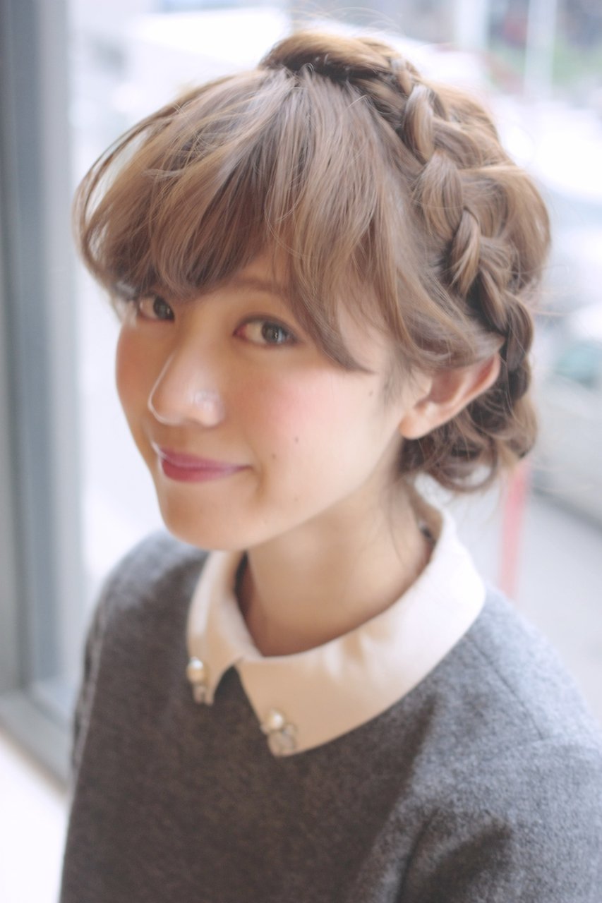 ふわくしゅ甘めバングの編み込みアレンジ
