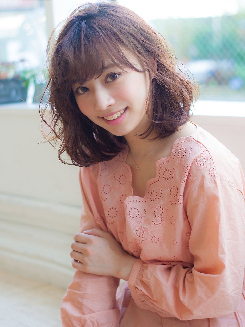 くびれミディセミウェットワイドバング大人かわいいモーブカラー