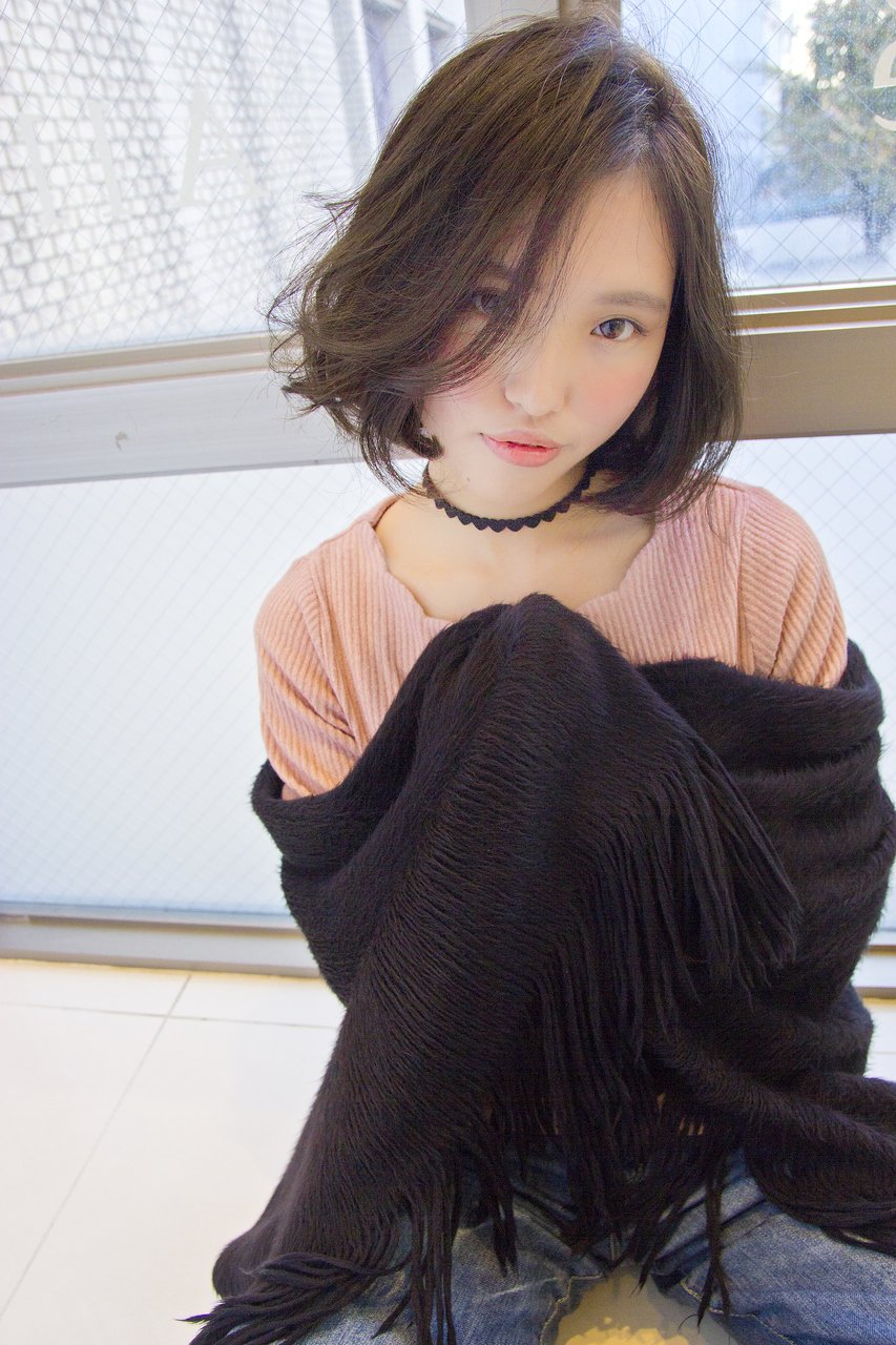 【Allie】ネイビーアッシュ×毛先重ためボブ　カールver.