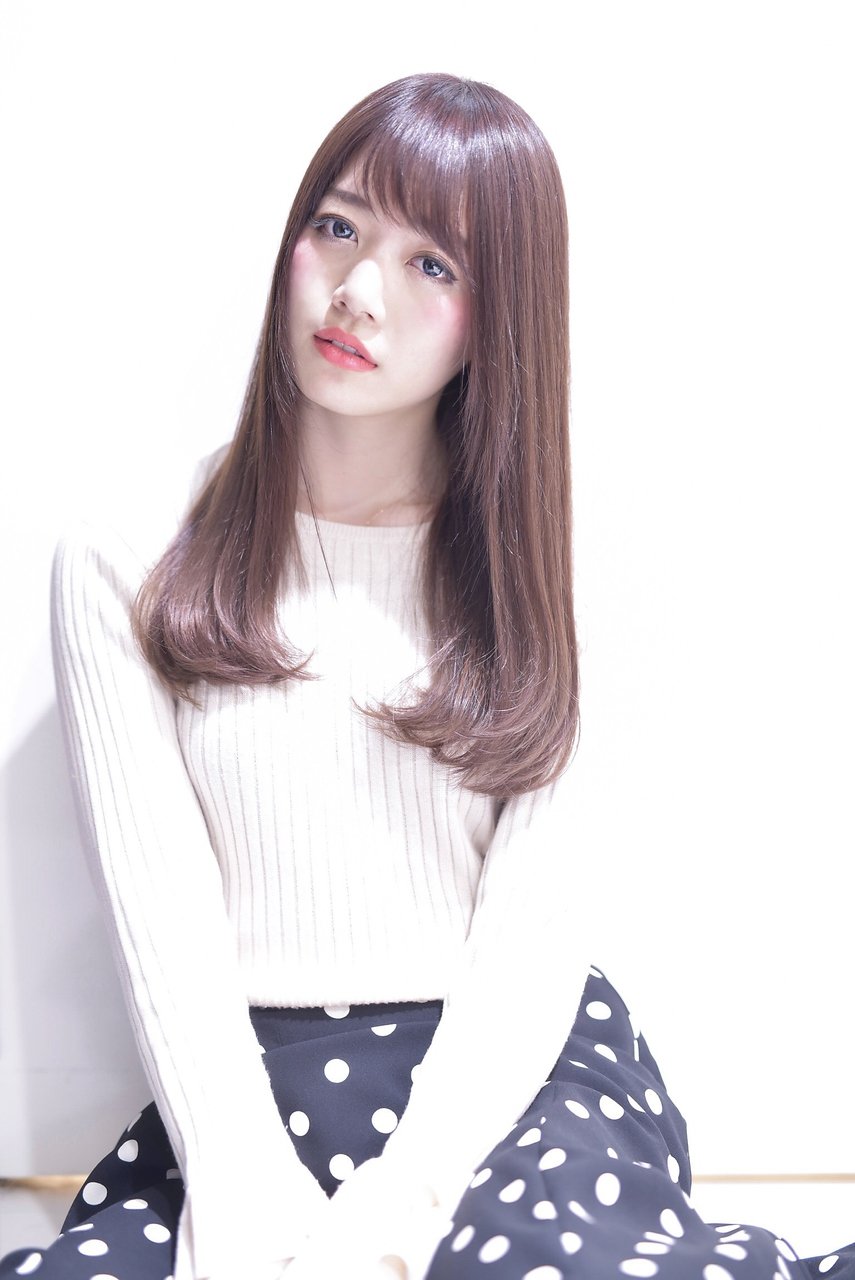 ナチュラルストレートロング×ピンクアッシュ×