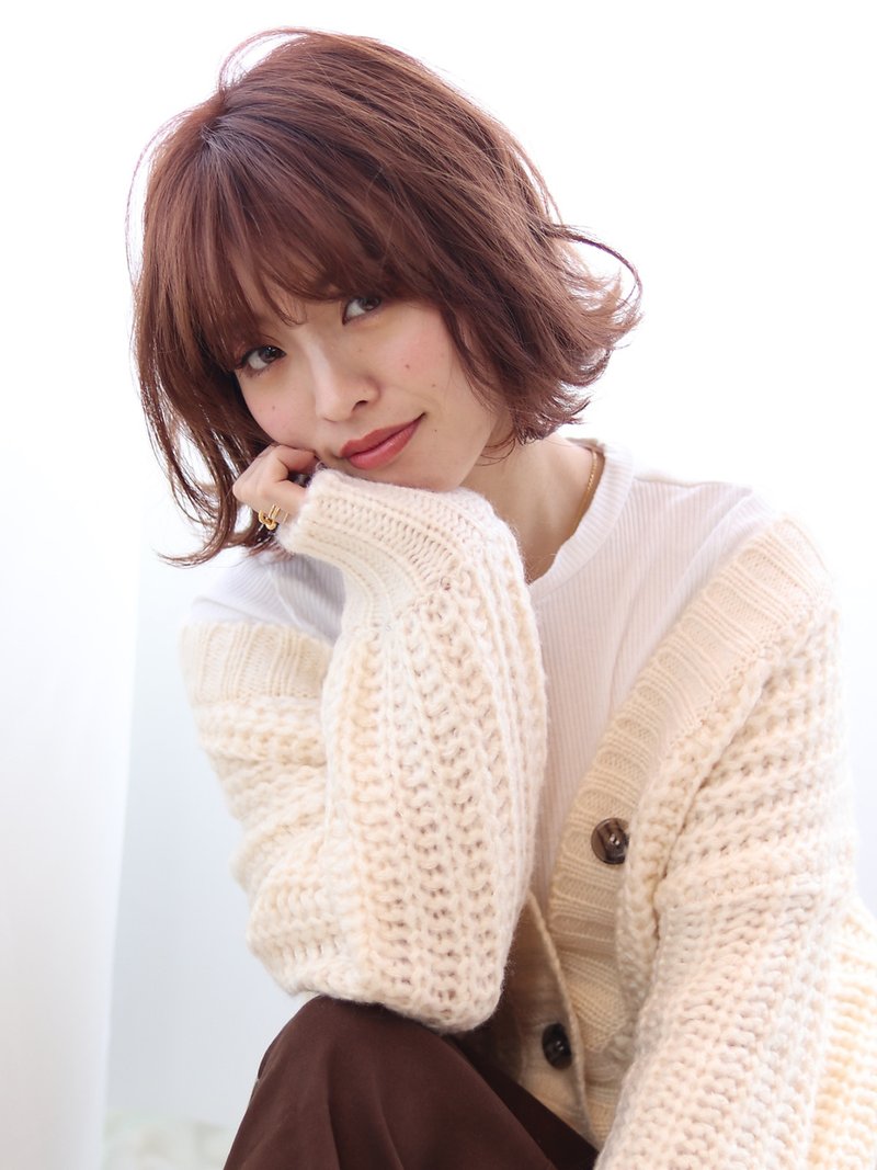 ピンクベージュ切りっぱなし小顔ボブ＊marche田嶋