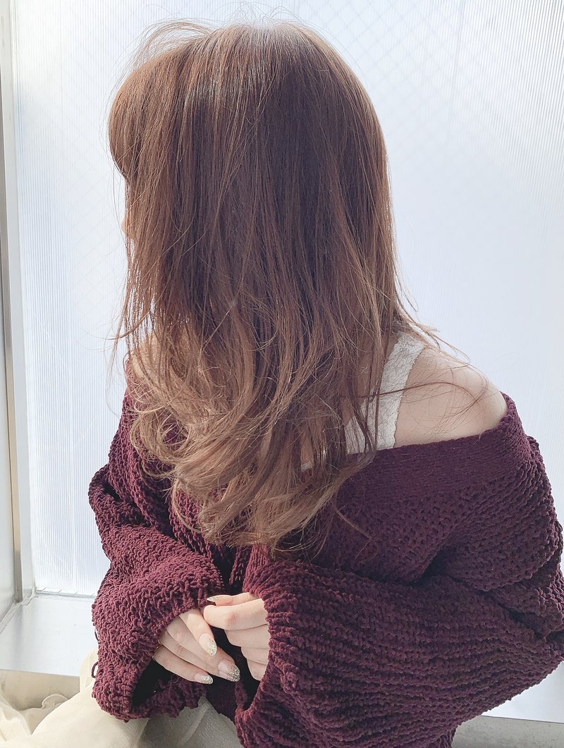 デジタルパーマロングヘア（ネイビーカラー美髮フレンチボブ