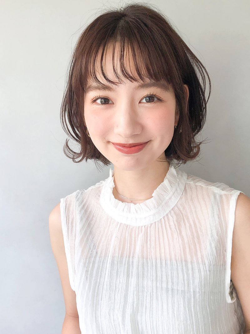 大人かわいい外ハネボブ♪ココアブラウン前髪・フリンジウェーブ