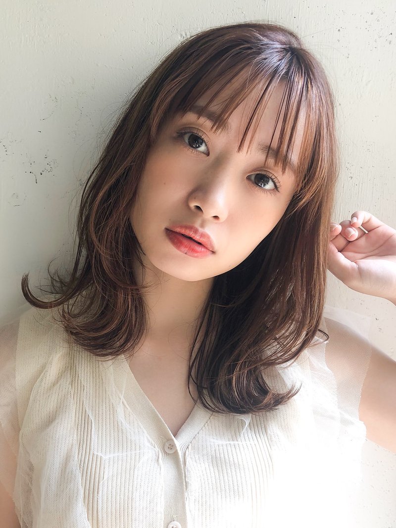 大人かわいい小顔ミディ☆シースルーバング ココアブラウン