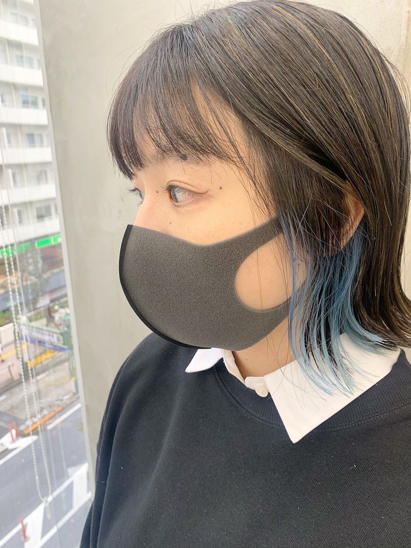＊【SUN】インナーカラーくすみブルー　切りっぱなしボブ◎細川