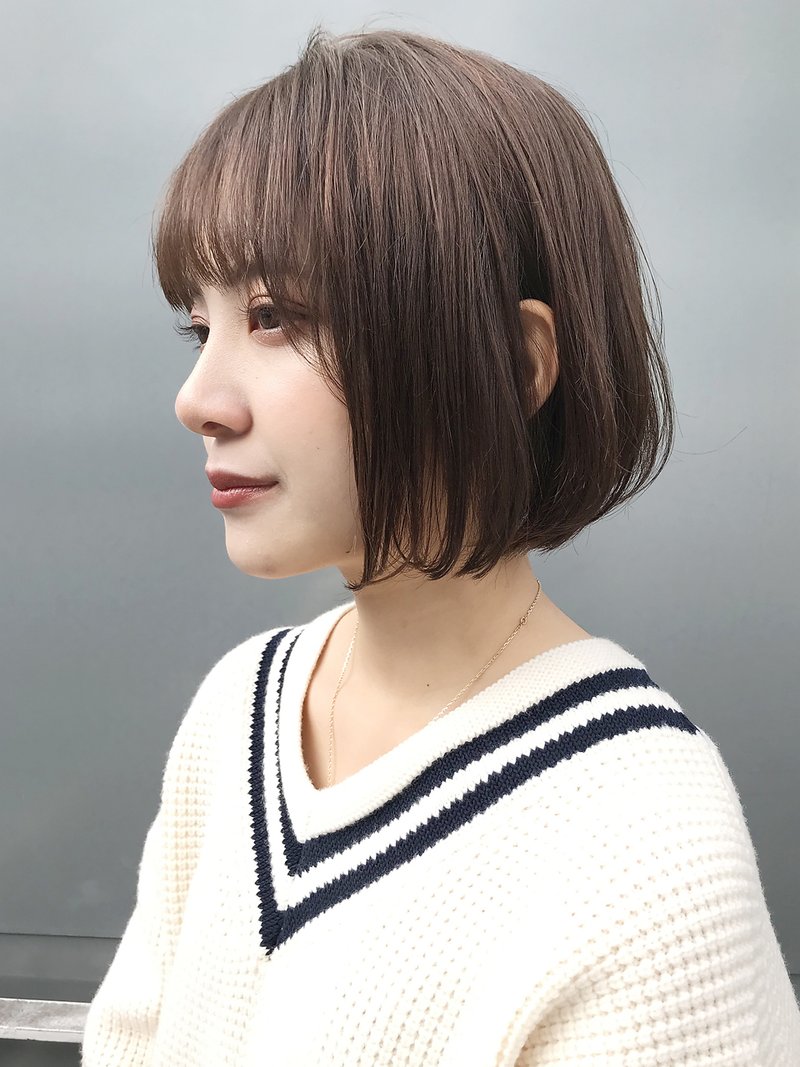ナチュラルミニボブ_オリーブカラーハイライトカラー_46899