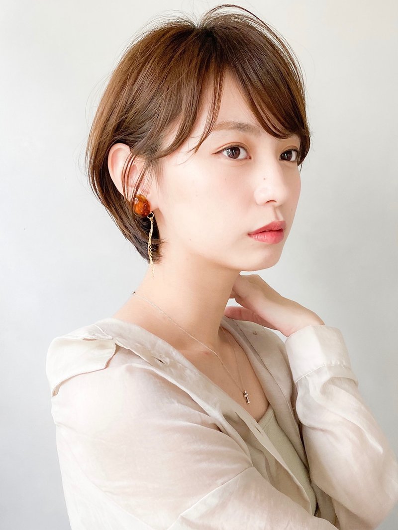 大人かわいい薄めバング＊小顔ココアブラウンフリンジウェーブd1