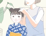 浴衣姿の子供向けヘアアレンジガイド。自宅でできるアレンジ方法のイラスト付き