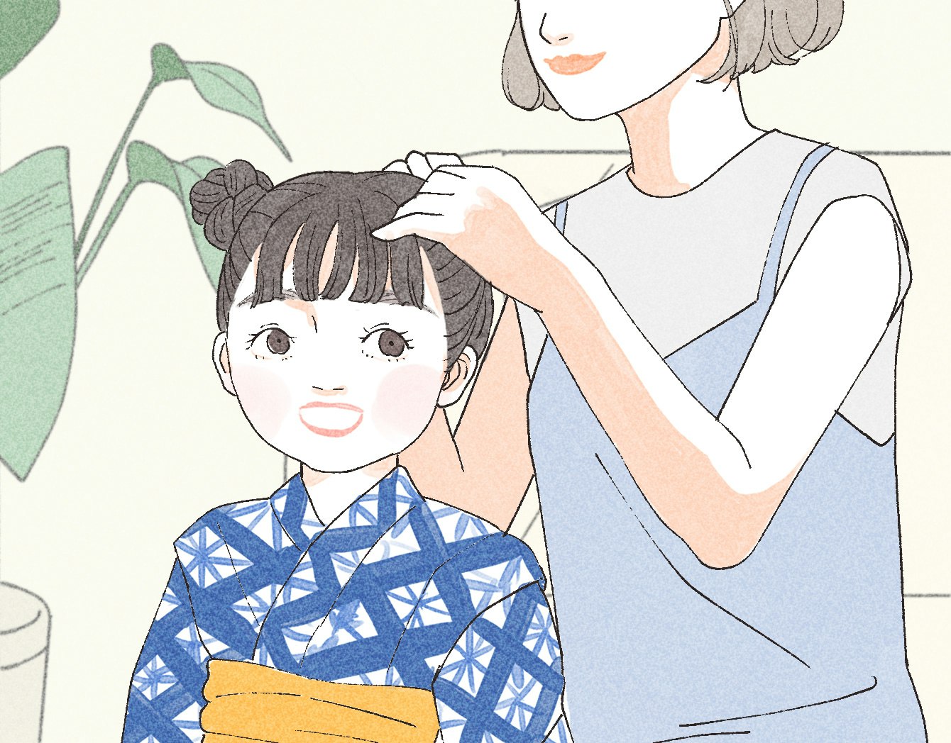 浴衣姿の子供向けヘアアレンジガイド。自宅でできるアレンジ方法のイラスト付きのサムネイル画像