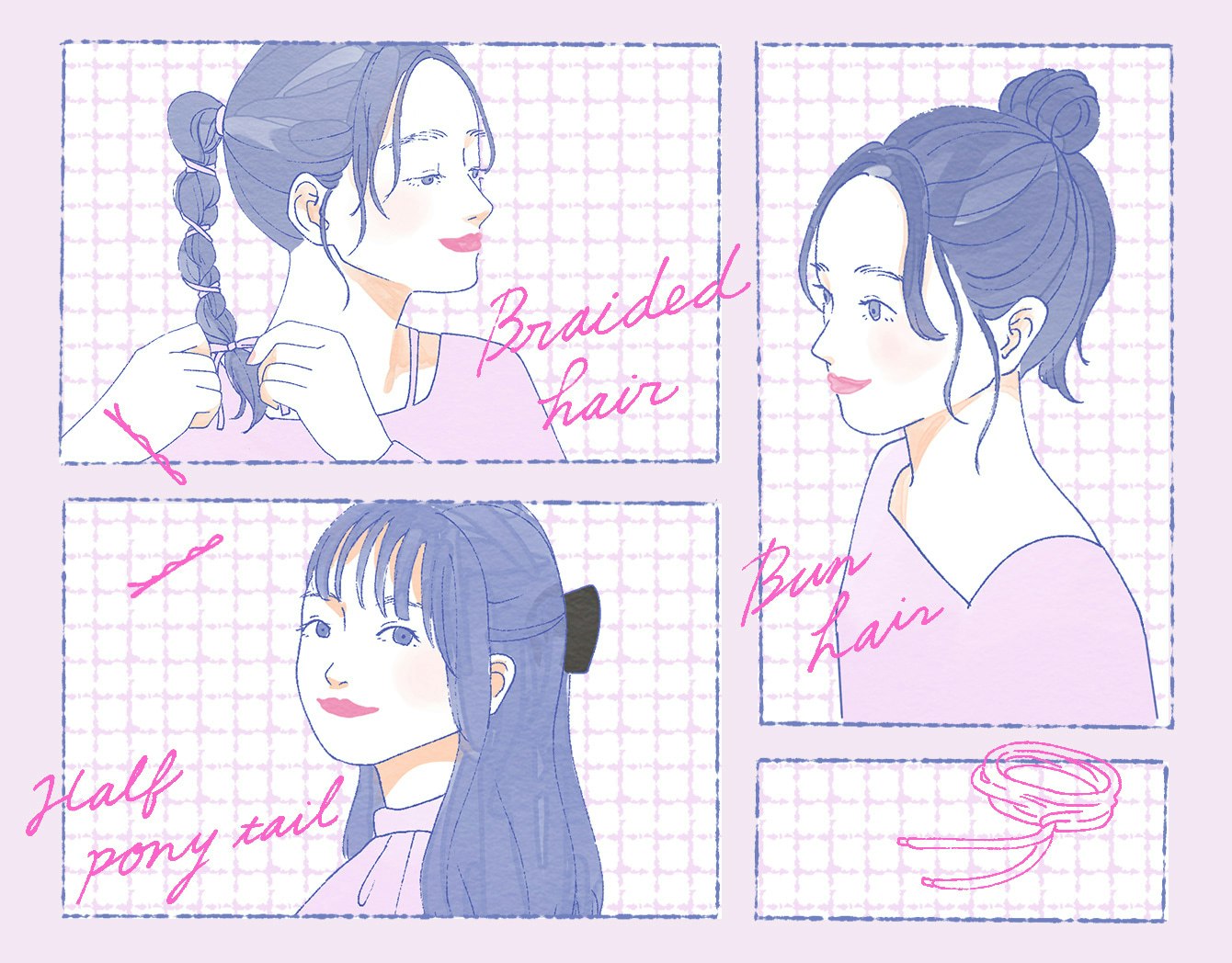 ミディアム向けヘアアレンジ特集。不器用さんでも簡単にできるイラスト解説付きのサムネイル画像