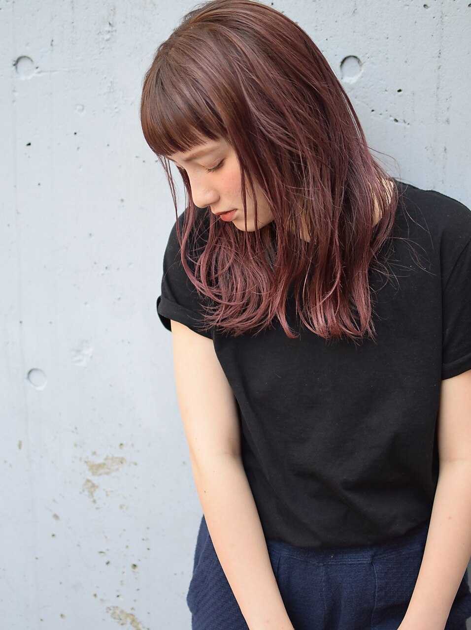 ゆらっとミディアム×ボルドーピンク