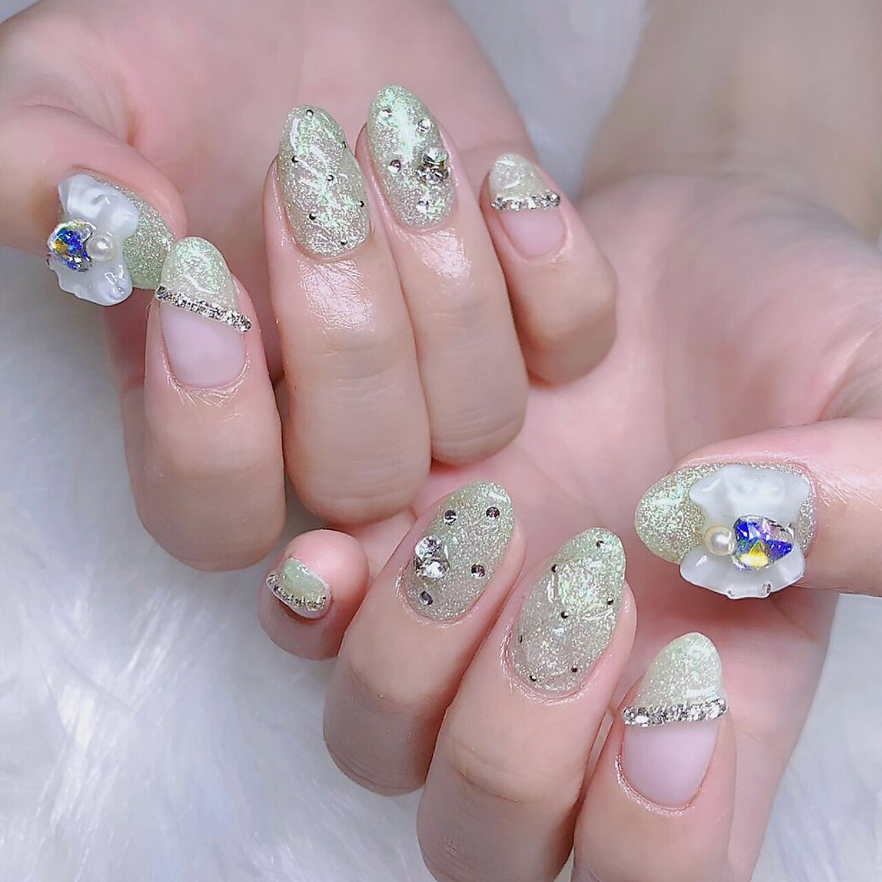 キルティングネイル、お花リボン