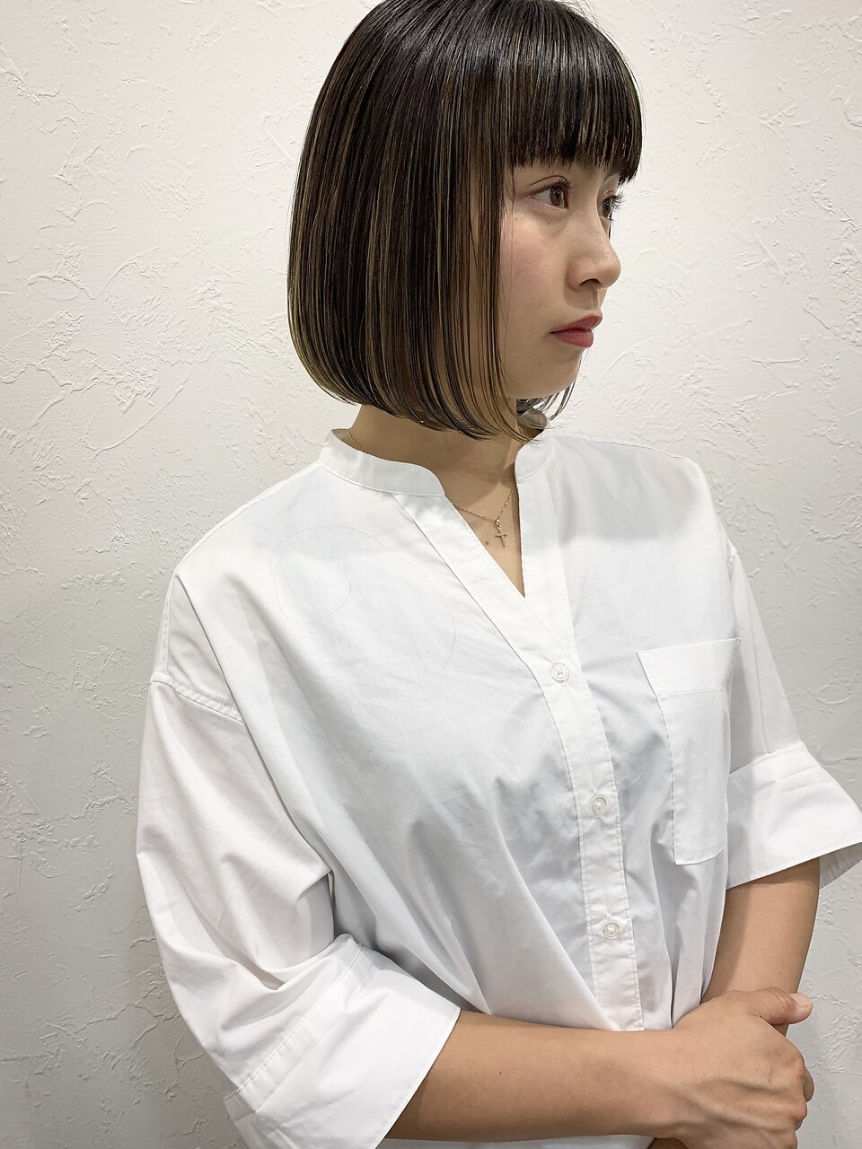 ワンレン　前下がりボブ