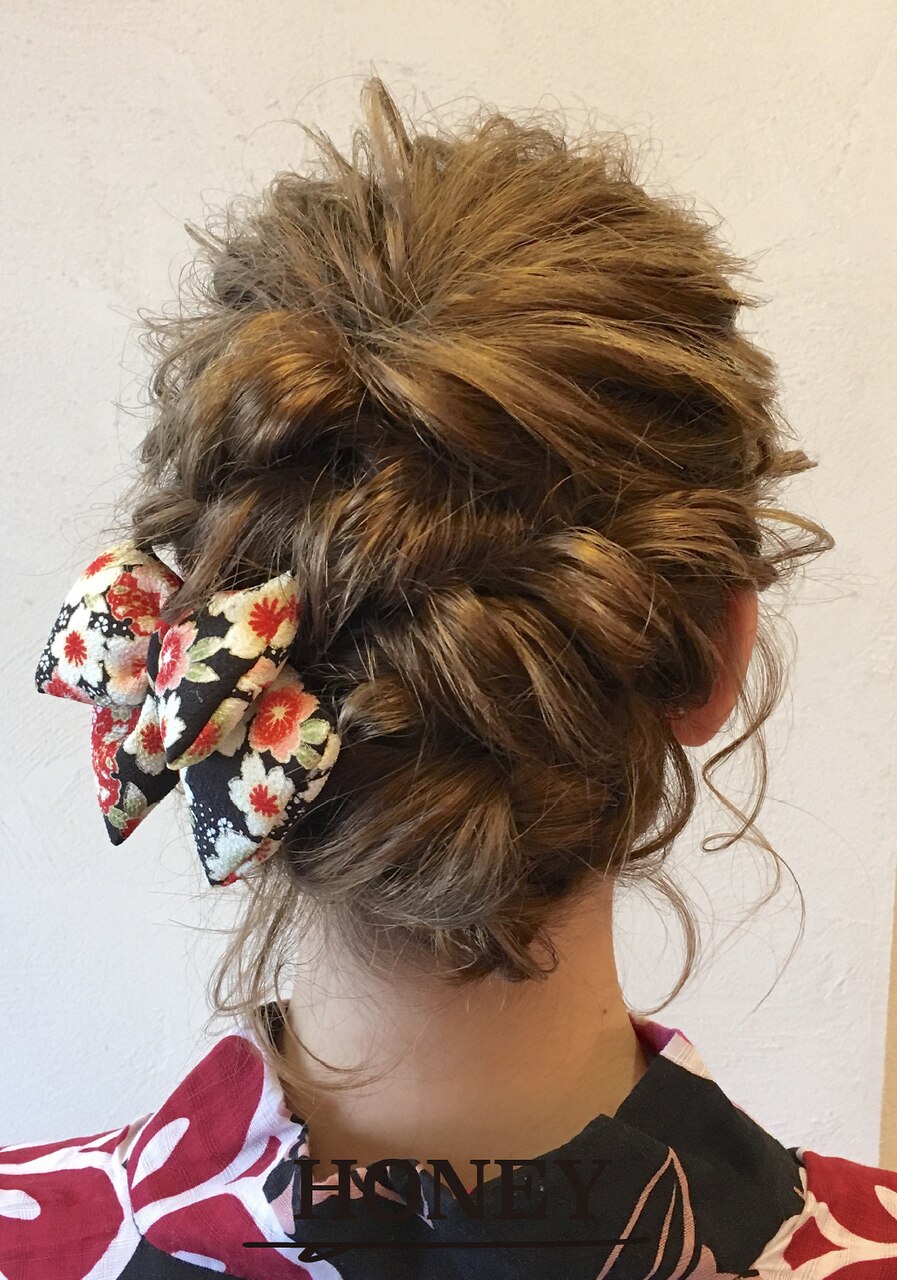 小顔×編み込み×ヘアセット×アレンジ×セミロング×浴衣