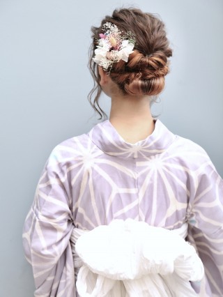 おしゃれ 浴衣 ヘアアレンジ ドライフラワー