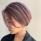 透明感 パープルアッシュ ボブ ダブルカラー