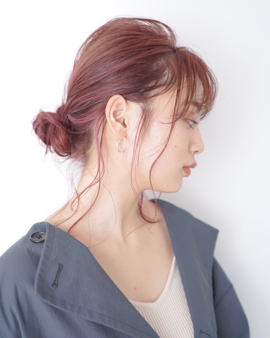 《PearL》お団子アレンジ/ミルクティーピンク/ピンクヘアー