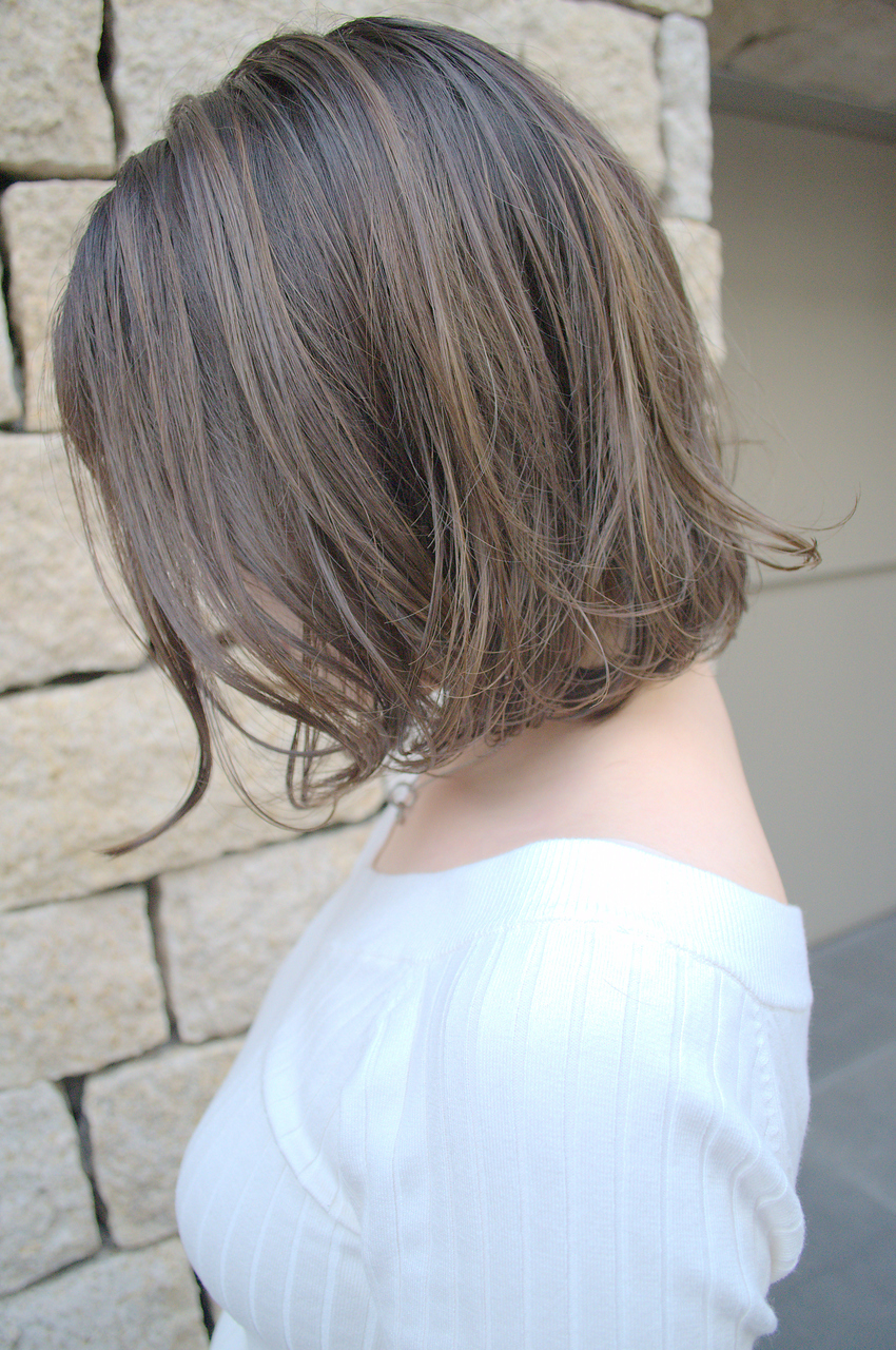「NUDE」#大人かわいい フォギーベージュ ハイライト ボブ