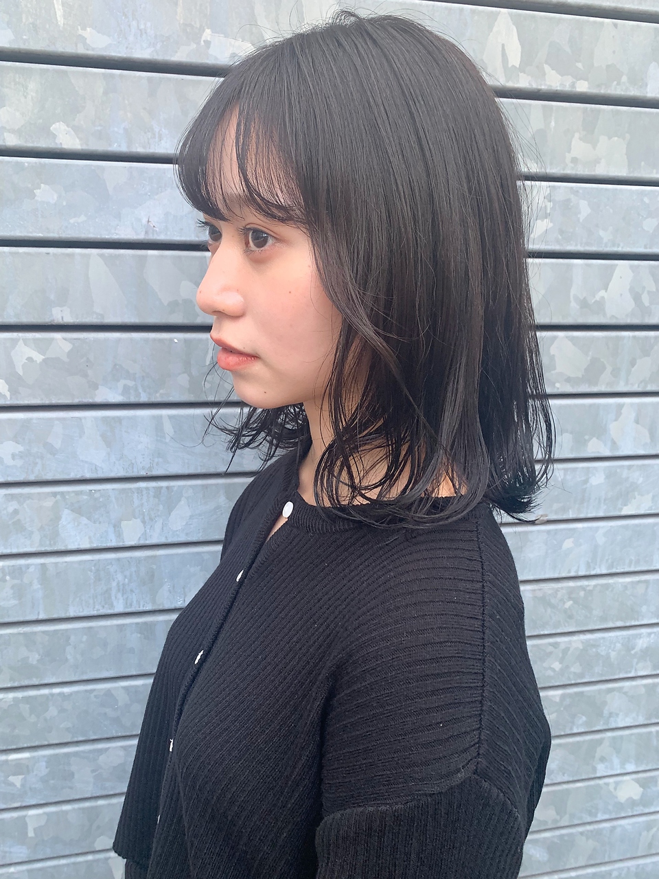地毛風グレージュ 透明感シースルーミディボブ【EIZO 松下】