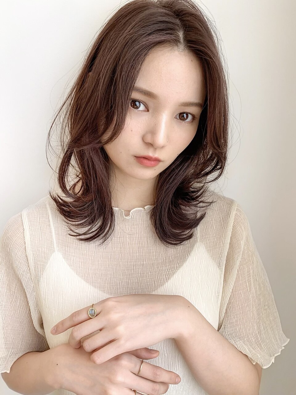 30代40代50代マッシュウルフミルクティーベージュシースルー