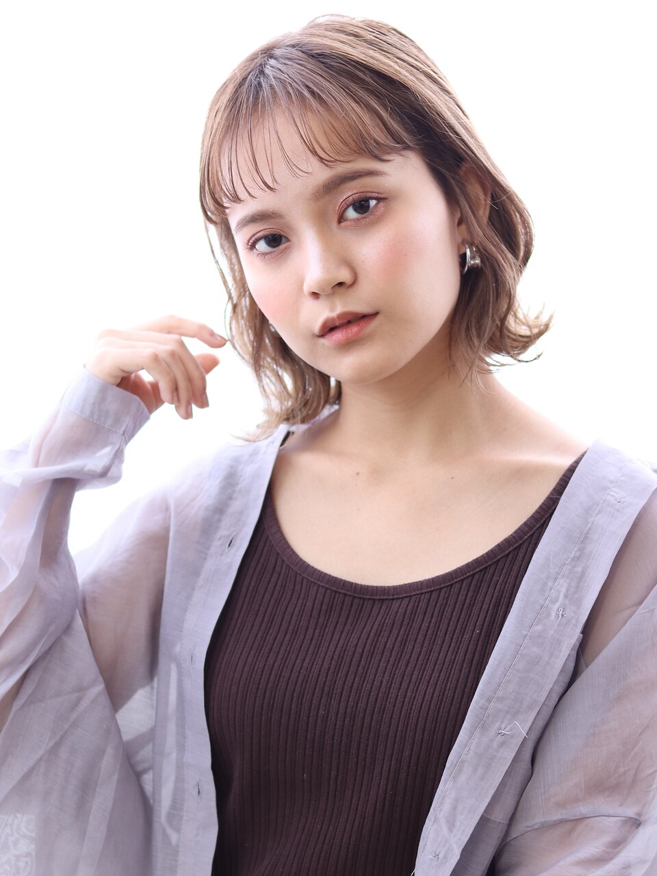 【marche とや】ハイトーンカラー×シースルー外ハネボブ