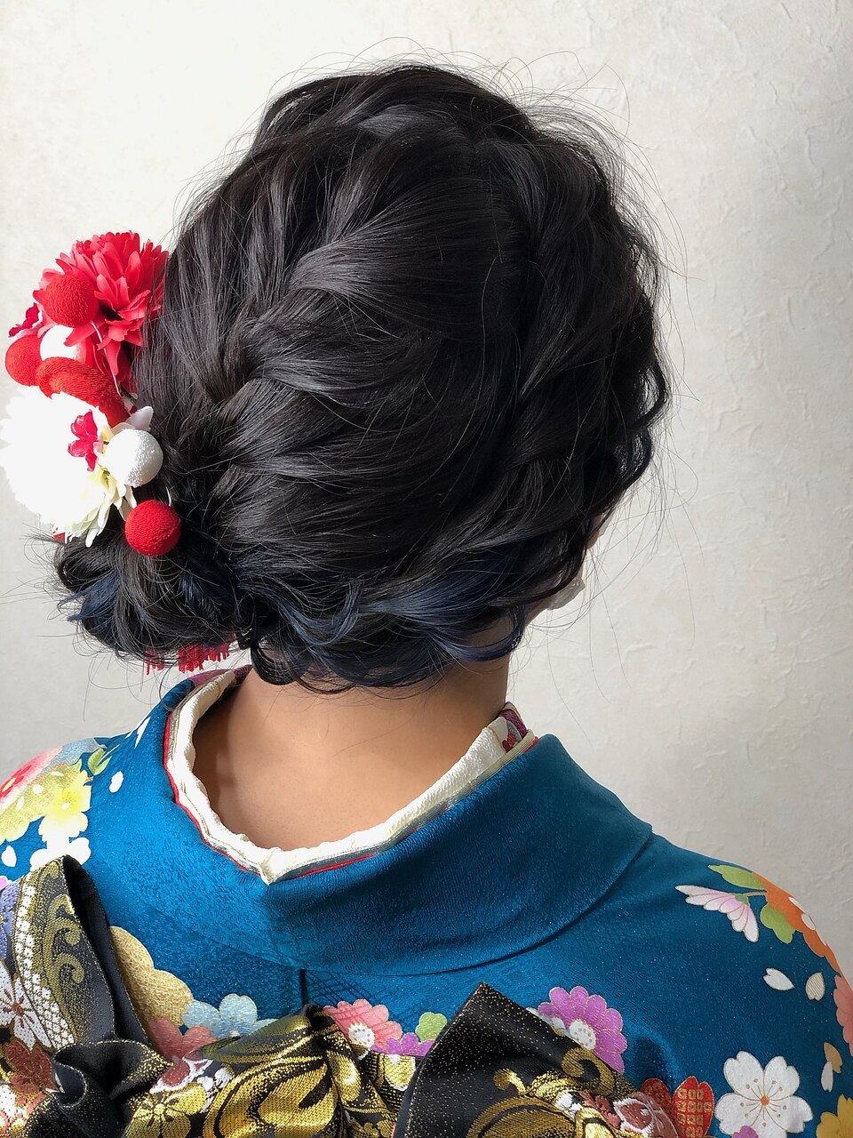 成人式　ヘアセット　着付け　編み込み　シニヨン