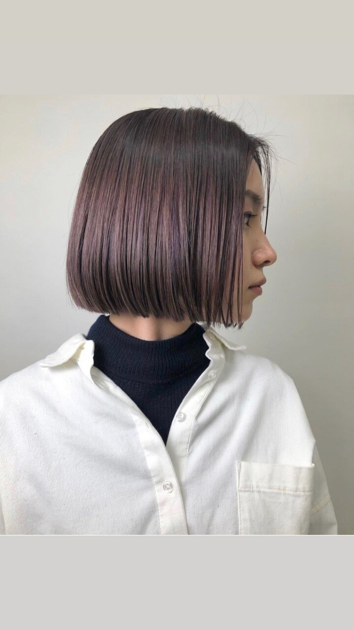 mini bob ×ブリーチハイライト＋パープルアッシュ