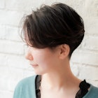 大人可愛い20代30代40代黒髪前下がりひし形小顔ボブ丸みショート