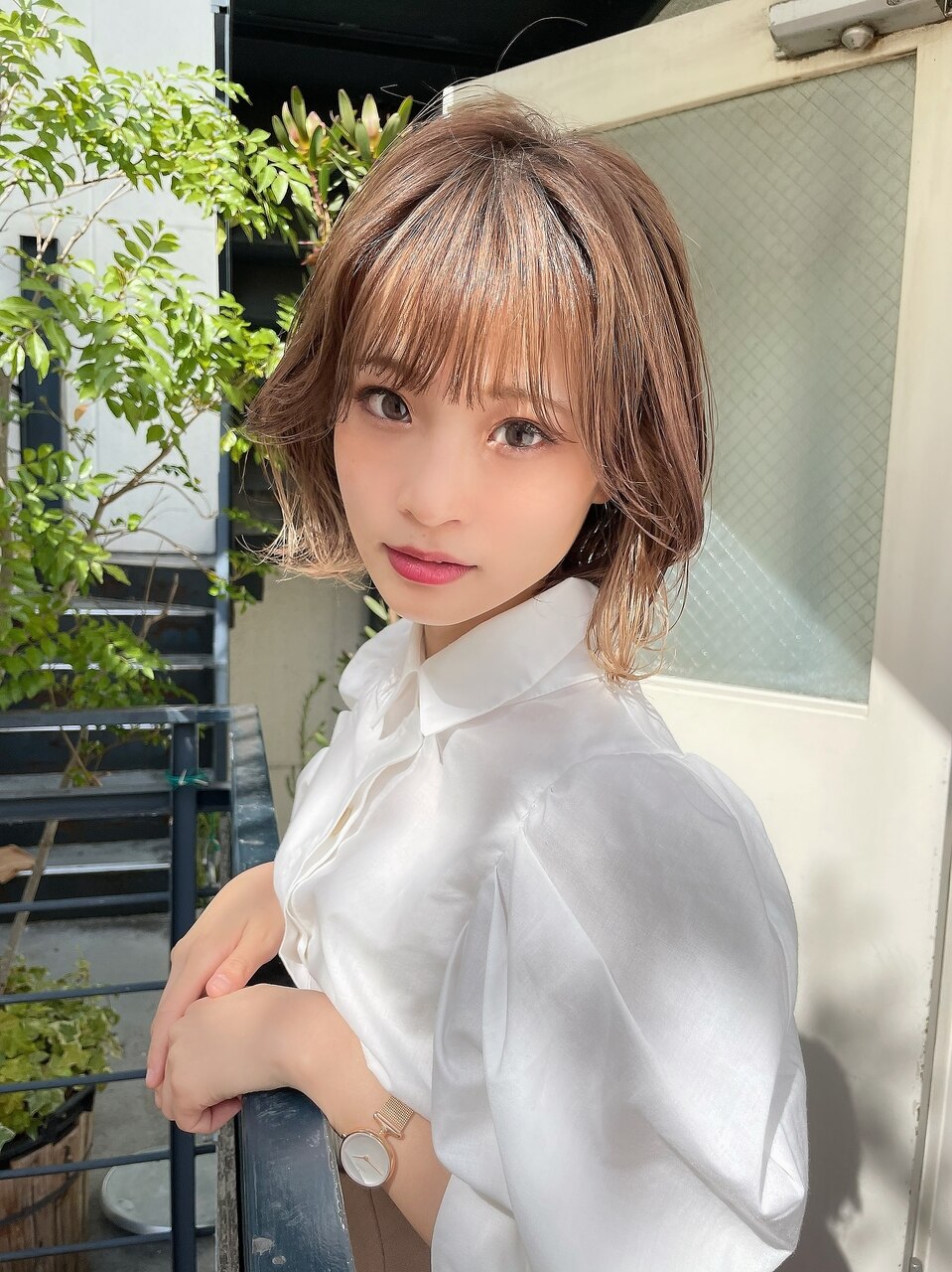 インナーカラーのひし形ボブ
