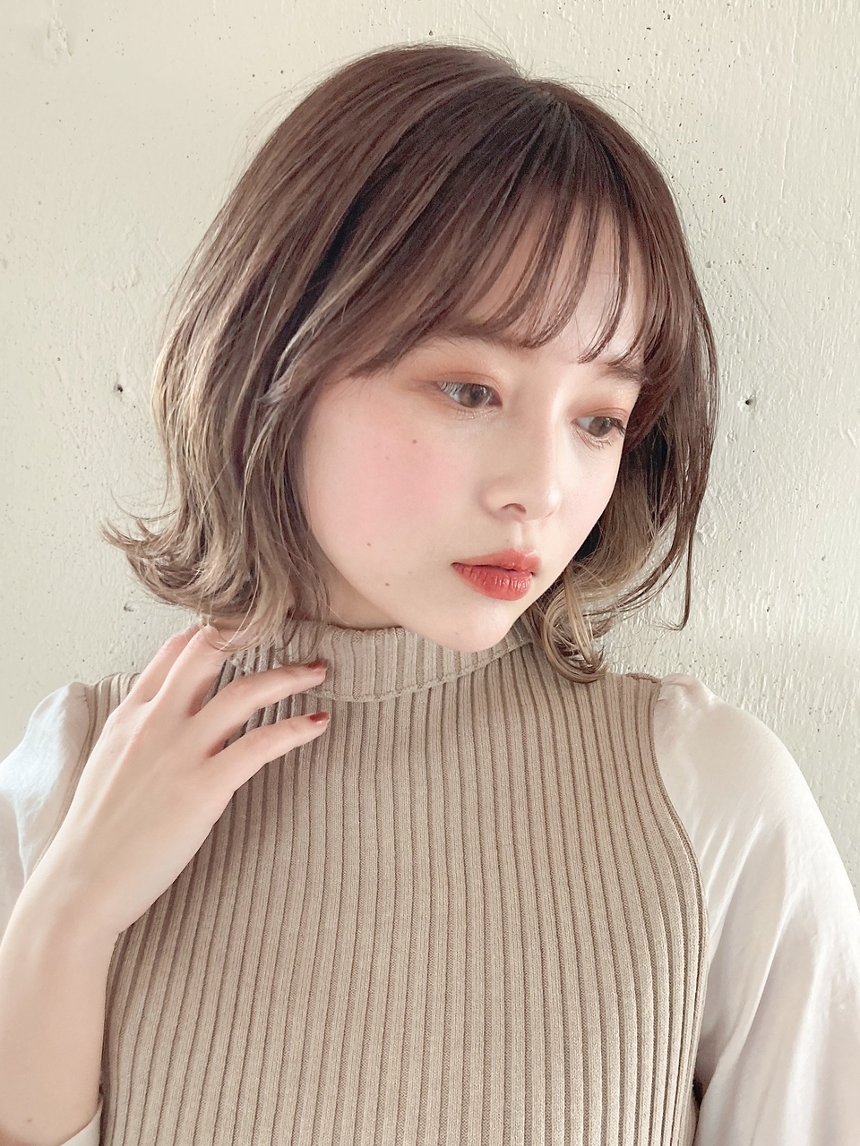 グレージュボブ♪イヤリングカラー小顔イメチェン
