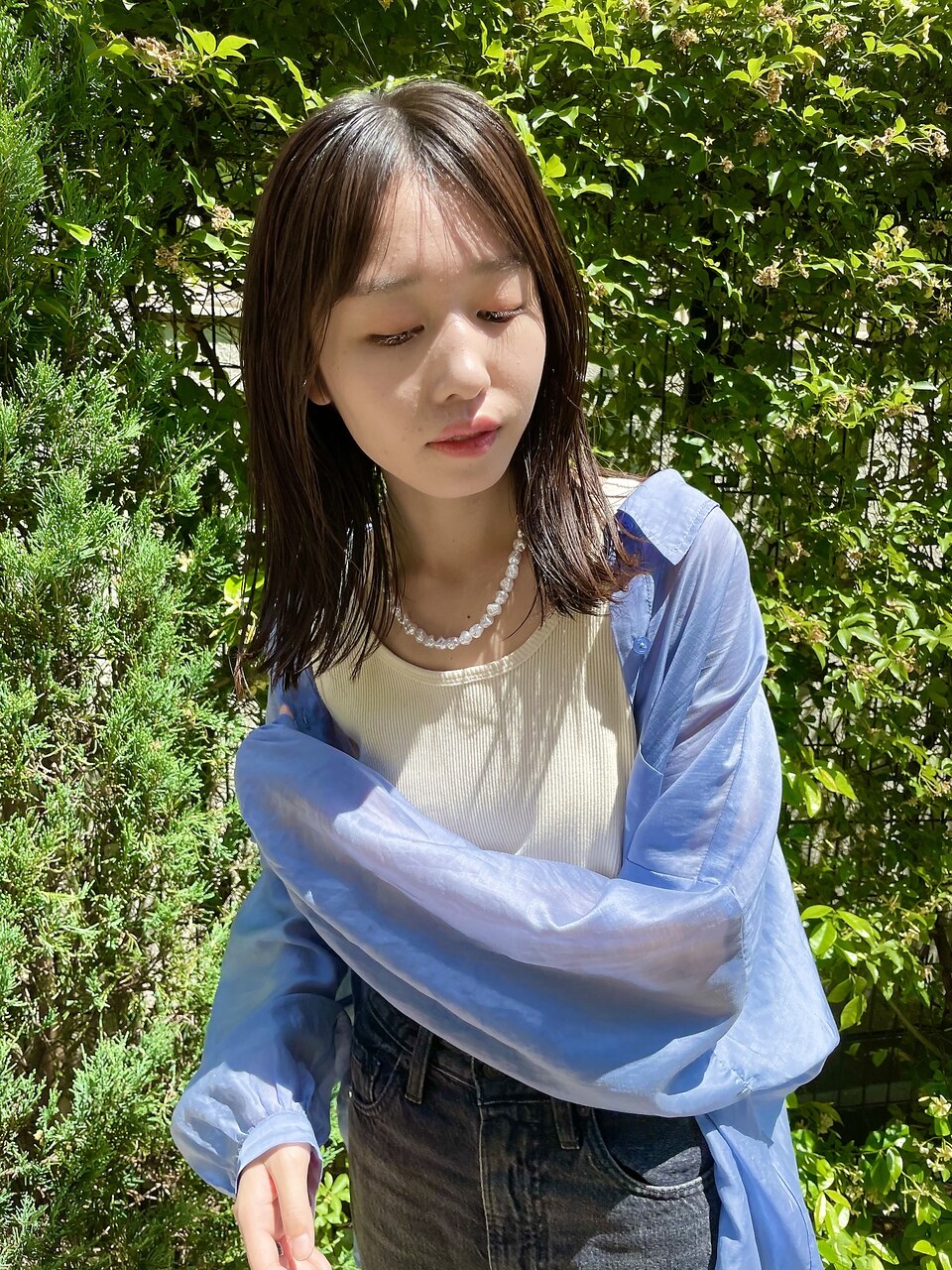 ◎夏にオススメ！鎖骨下ミディアム切りっぱなしボブ