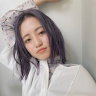 グラデーションパープルカラー×ミディアムストレート