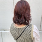 キュートなボブパーマ×ピンクオレンジカラー