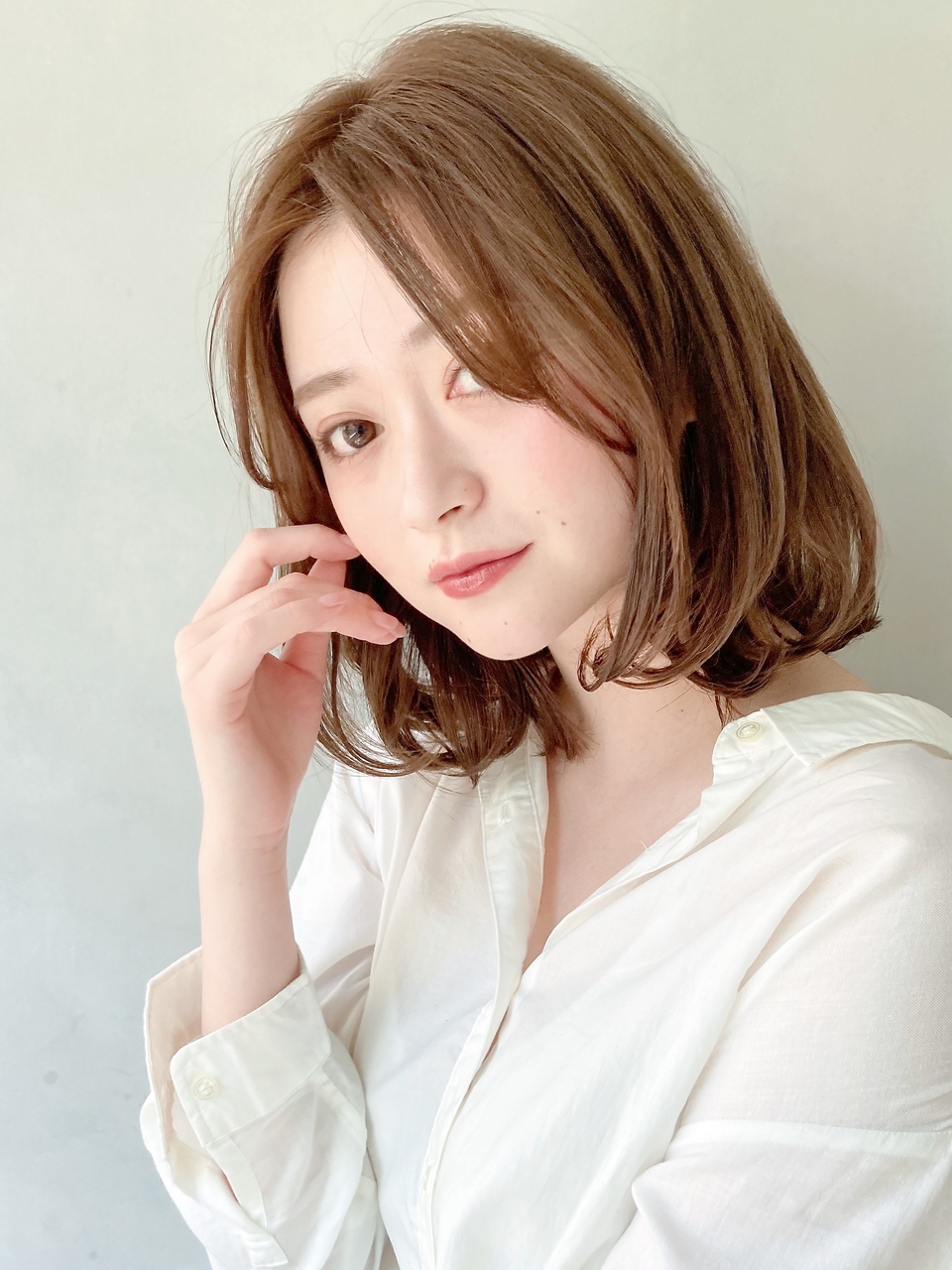 Aラインボブ♪マロンベージュ小顔ワンカール長めバング時田