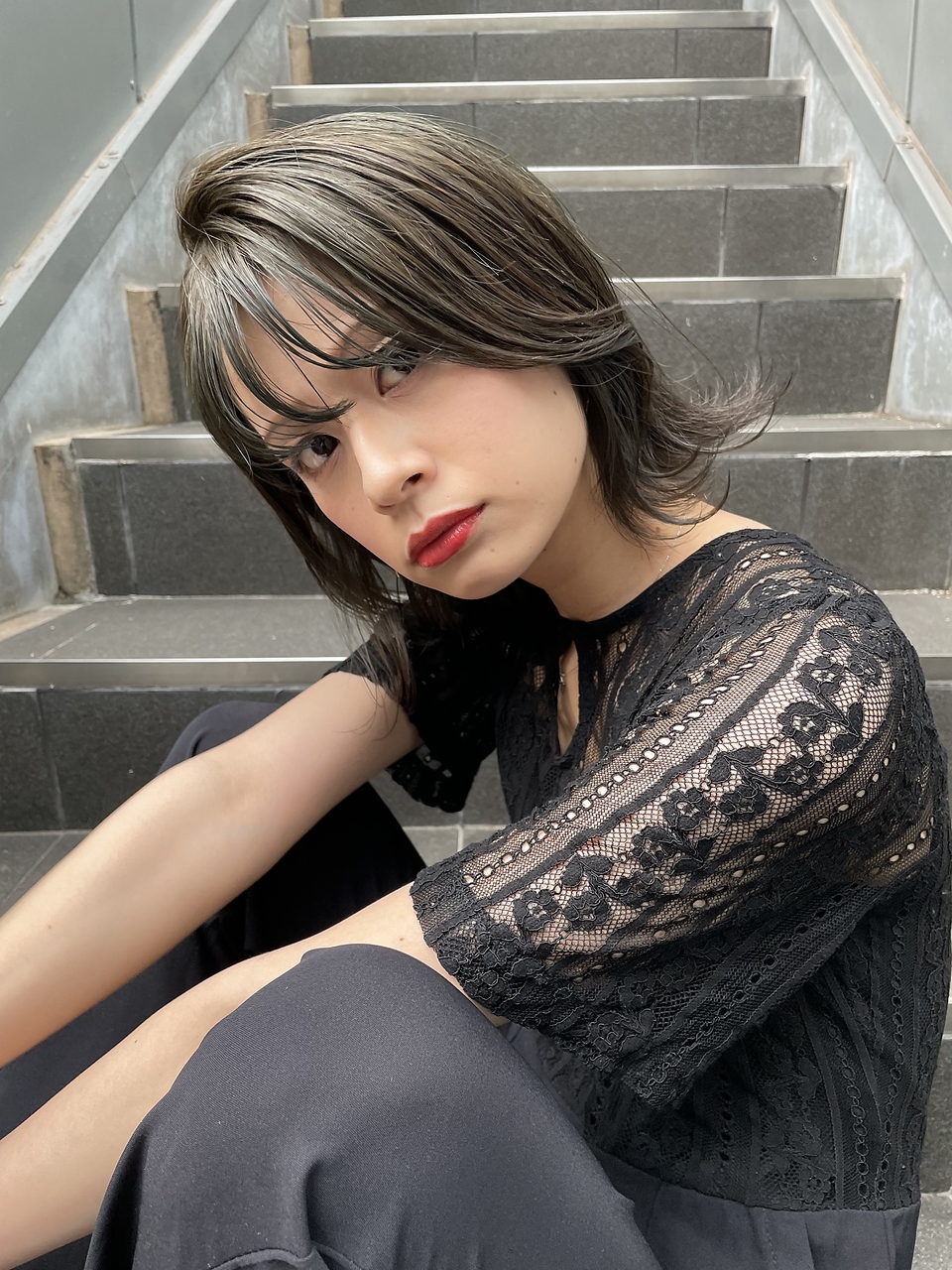 「NUDE」# オリーブグレージュ ボブレイヤー フェザーボブ