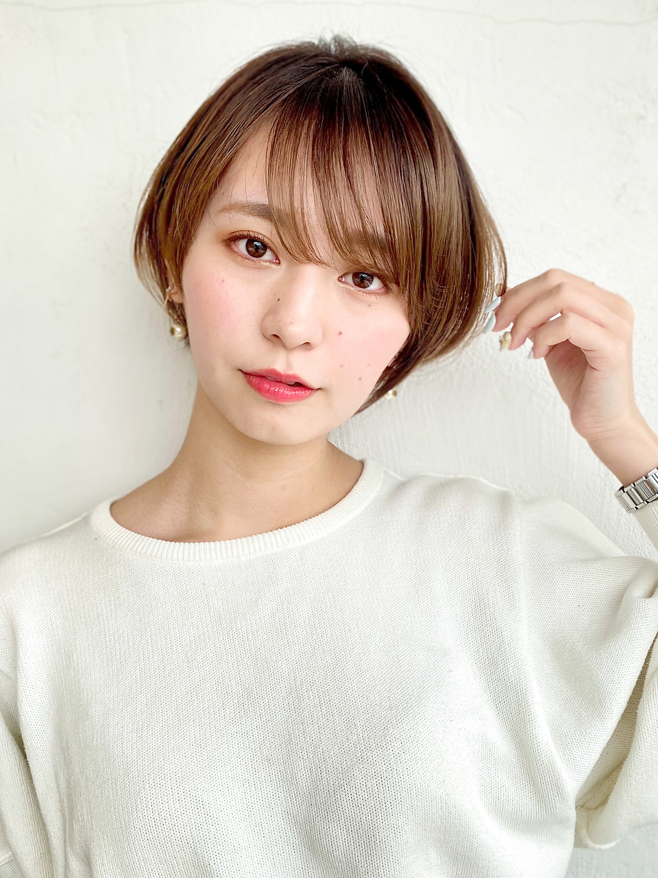 ミニショート_マロンベージュAラインボブかきあげロング_8409