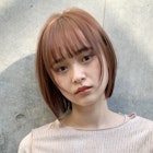 ミニボブショートボブ ピンクベージュカラー前髪あり