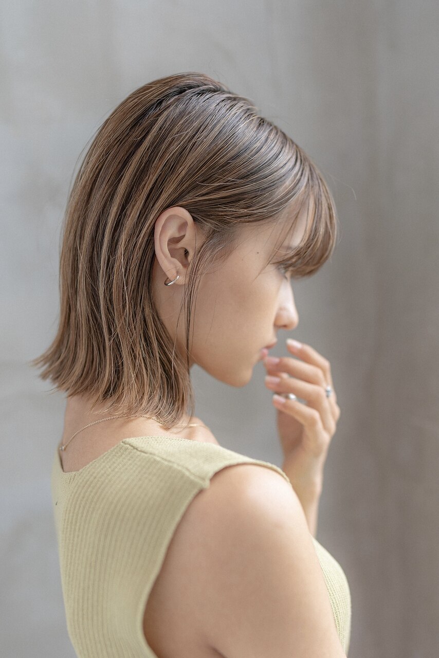20代30代/大人かわいい小顔ひし形ウルフ/ベージュ系ハイライト