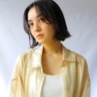 くすみカラー かきあげバング 伸ばしかけボブ