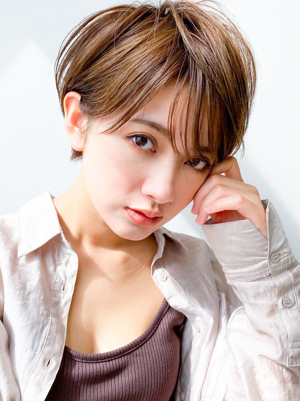 30代40代50代/ハンサムショートパーマ/小顔/テラコッタ/前髪