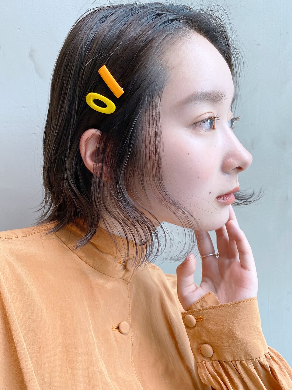 ミディアム美髪おくれ毛外ハネボブ韓国ヘア_8558