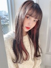 ビビットピンク×姫カット×オン眉×前髪パッツン×ワイドバング