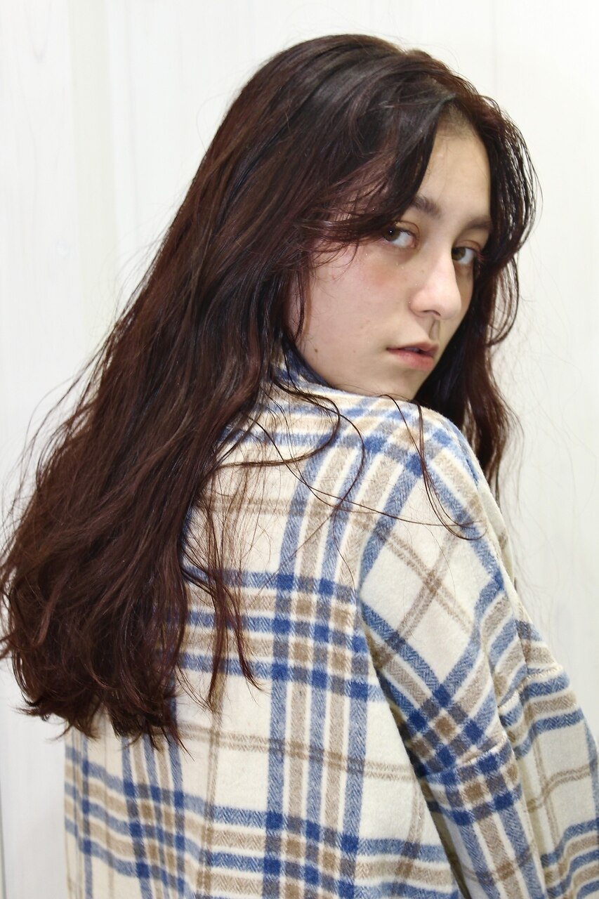暖色系カラー　ロングヘア　レッドブラウン