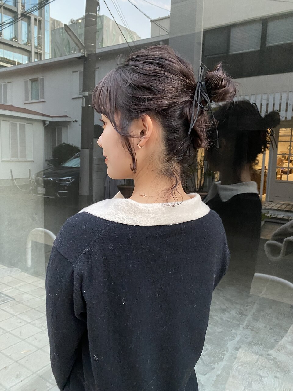 暗めグレージュカラーと簡単可愛いお団子アレンジ♪