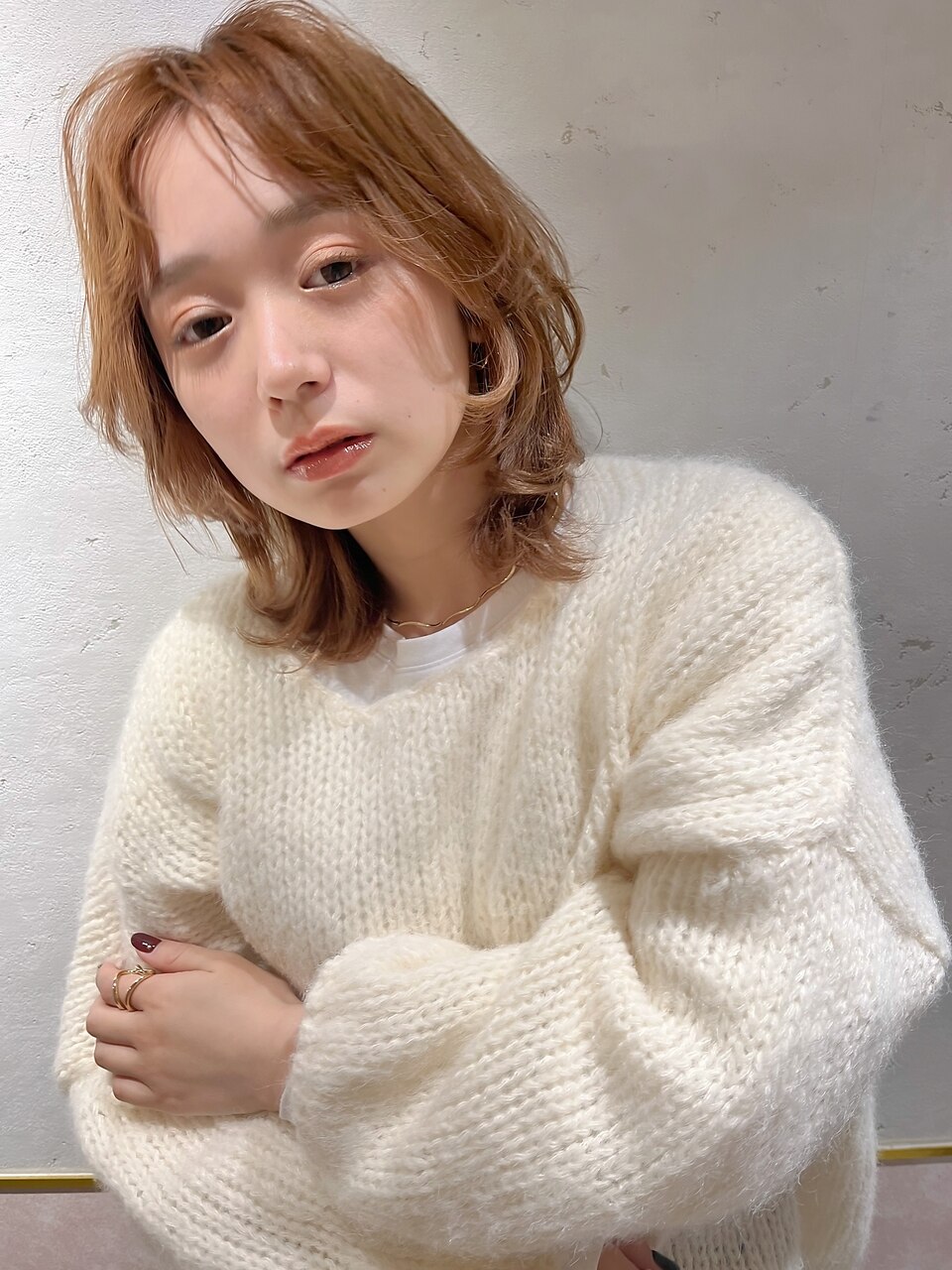 ラフウェーブ大人可愛いミディアムレイヤー/中居/ココアベージュ