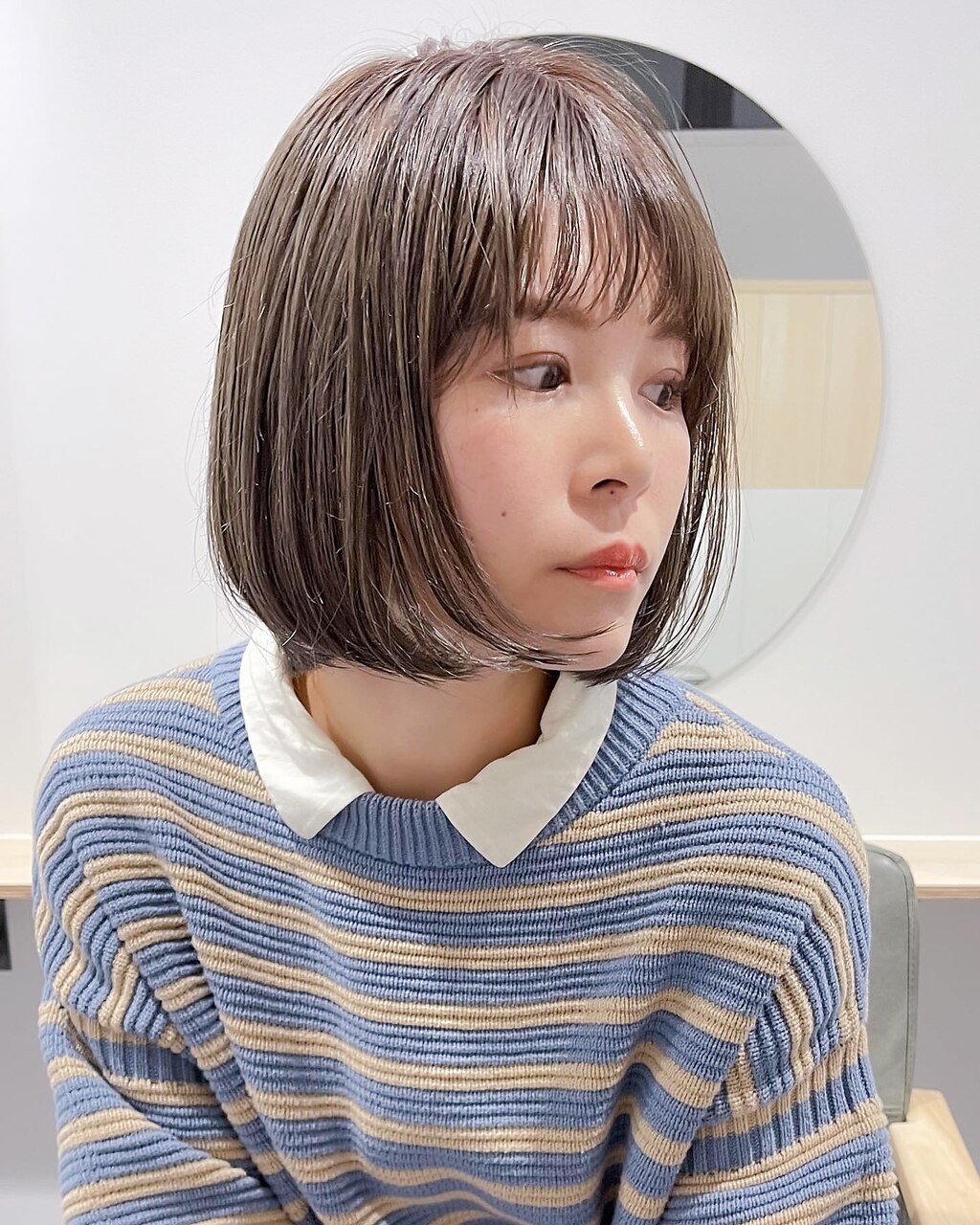 ワンレンボブ/シースルー前髪/ミルクティーアッシュ/kuroda