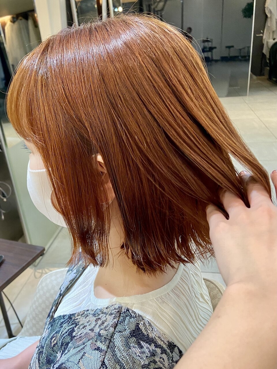 △ブリーチなしオレンジベージュ外ハネボブヘア髪質改善学割