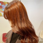 △ブリーチなし暖色系カラー韓国風オレンジブラウンロングヘア
