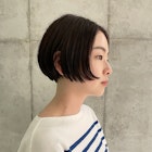 オレンジブラウン×リップラインショートボブ