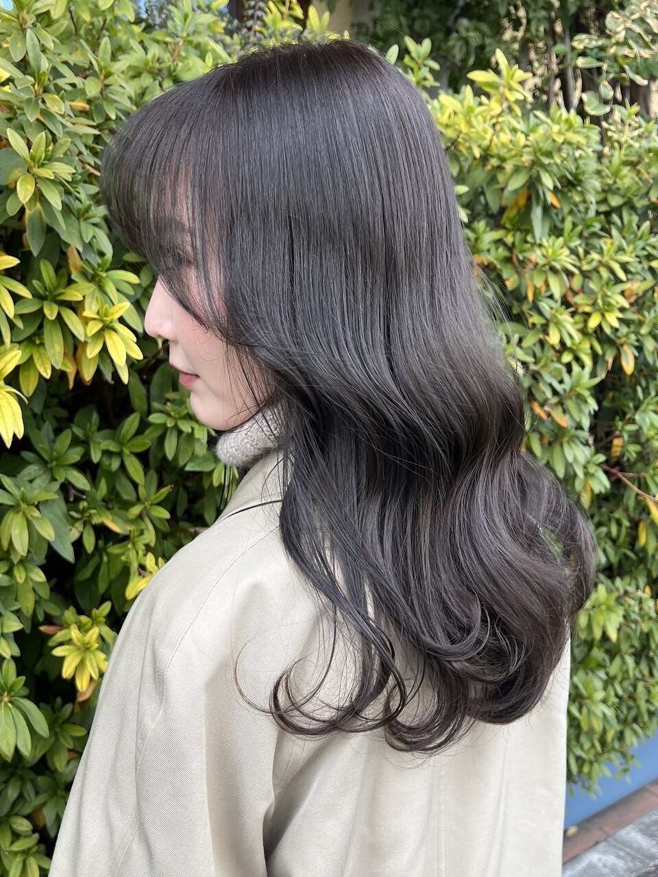 ○韓国風ブリーチなしダブルカラーオリーブベージュ髪質改善暗髪